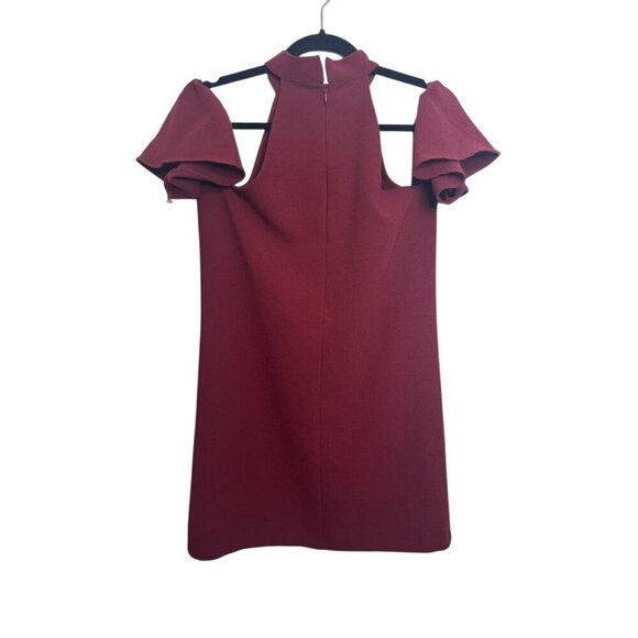 Olivaceous Cold Shoulder Dress Burgundy Red Size M Ruffle Sleeve Mini Cocktail P - Picture 2 of 6
